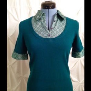 Ann Taylor Loft Teal Sweater with Mock Button-Down
