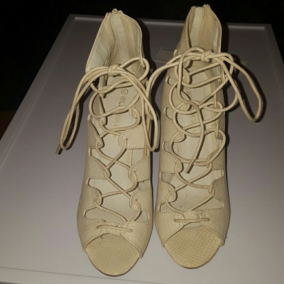 Tan lace booties