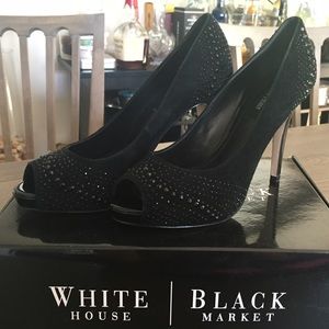 WHBM Chrystol Black Embellished Heels