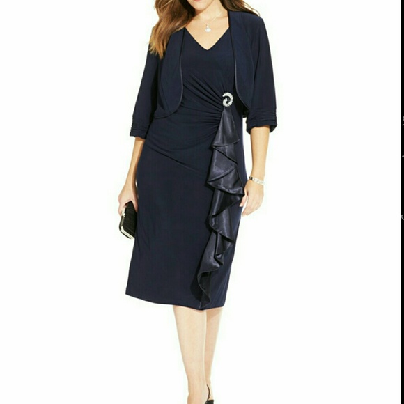 Plus Size Cascade Ruffle Midi Dress and Jacket