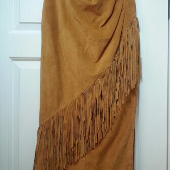 Chestnut genuine leather fringe skirt SOLD - Picture 4 of 4