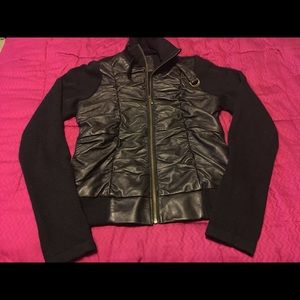 XCVI Black Leather and Wool Blend Sweater. Size M