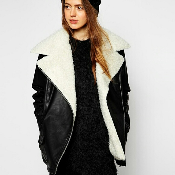 ASOS Biker Jacket with Oversized Faux Fur Collar
