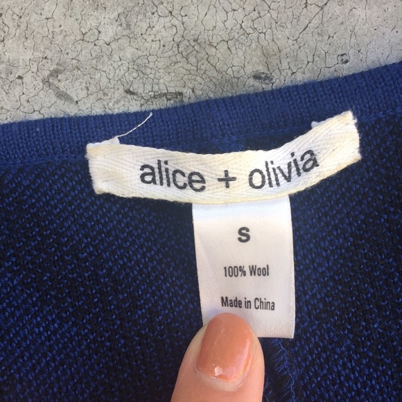 Alice + Olivia Black and Blue Print Wool Dress - Picture 3 of 4