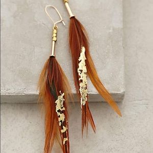 Anthropologie Brown and Gold Feather Earrings
