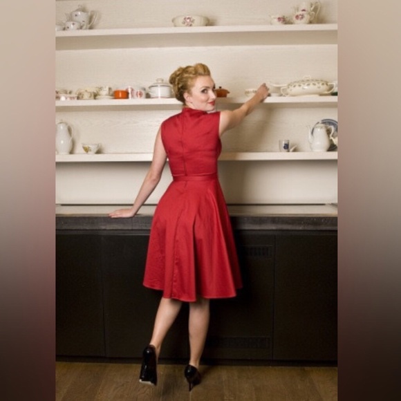 Pinup Couture Heidi Dress Red Sateen XS PUG PUC - Picture 4 of 4