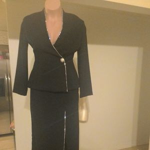 Black Skirt Suit with rhinestone linings