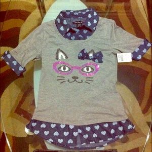Cute girls grey and blue kitty shirt brand new