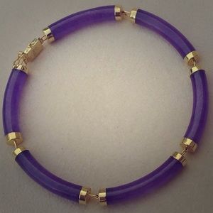 14k Solid Gold Lavender Purple Jade Link Bracelet