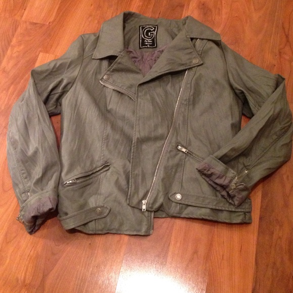 Greyish heavy faux leather jacket by guess