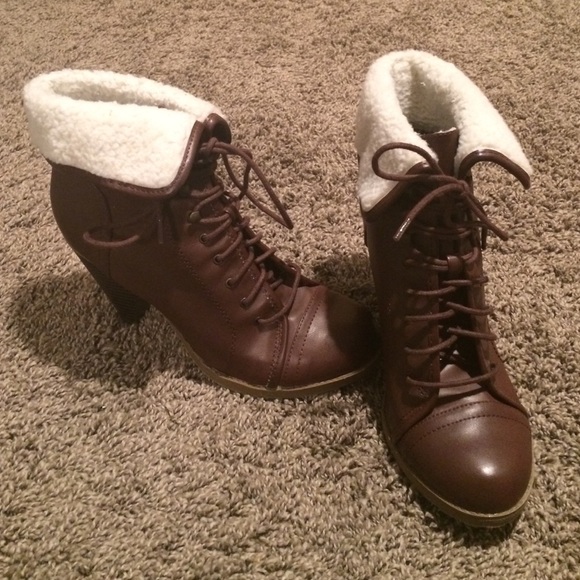 Brown lace up booties
