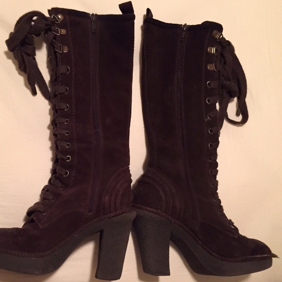 Juicy Couture Brown Suede Tall Lace Up Boots 6.5