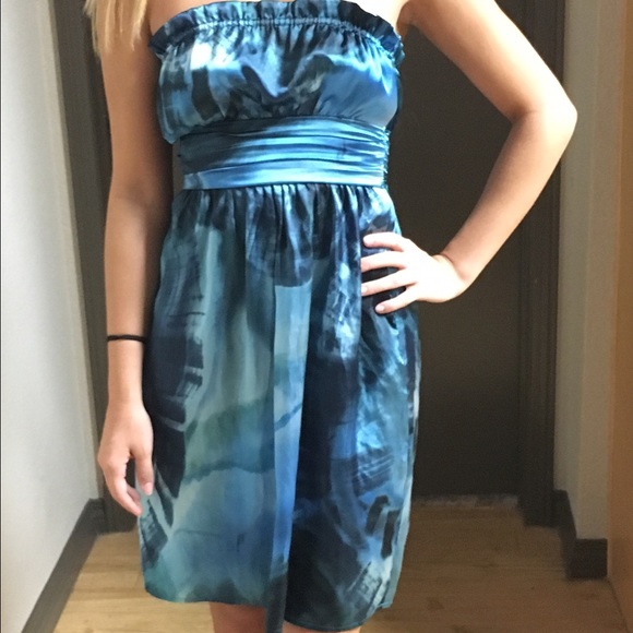 Blue Watercolor strapless dress
