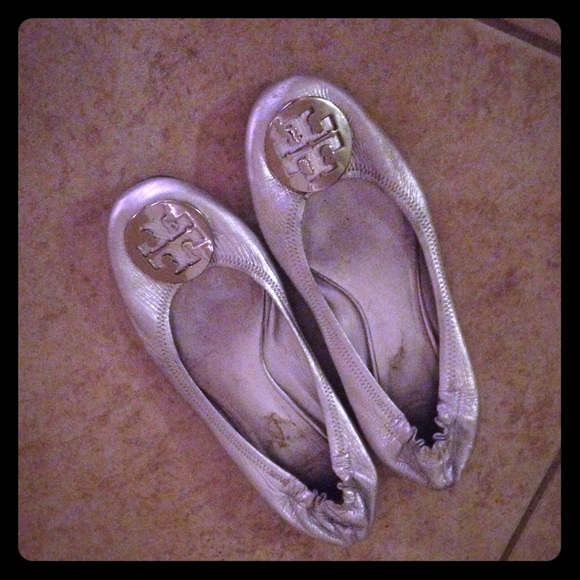Tory Burch Silver Reva Flats