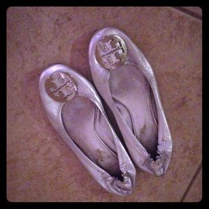 Tory Burch Silver Reva Flats