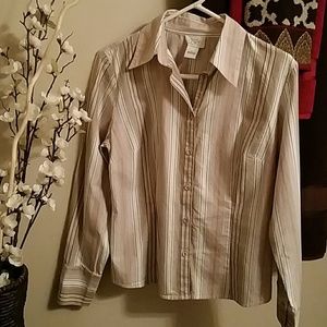 Loft Button Down Shirt, tan and pale pink vertical