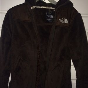 Brown hooded osito north face jacket