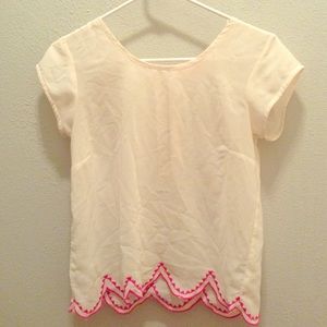 Sheer White Top with Scalloped Tribal Print Bottom