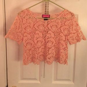Pink lace 100% cotton crop top