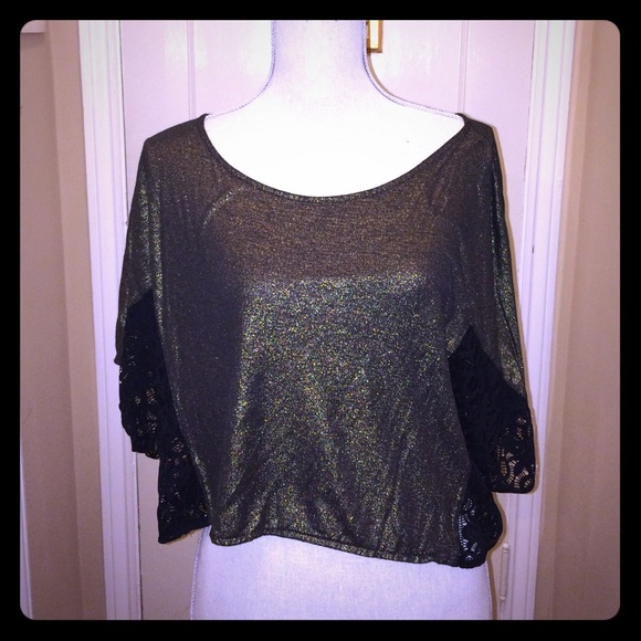 Free People Top Gold & black lace