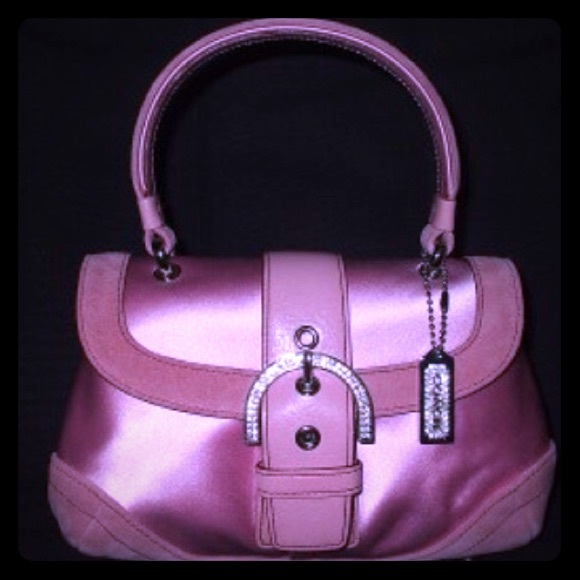 Coach Evening Bag in Pink Satin, Suede & Leather