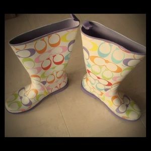 Coach Paisley Rubber Rain Boots Sz 11 Multi-Colors