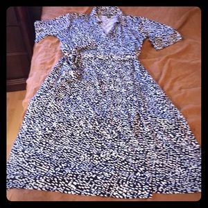 Navy Blue and white wrap dress