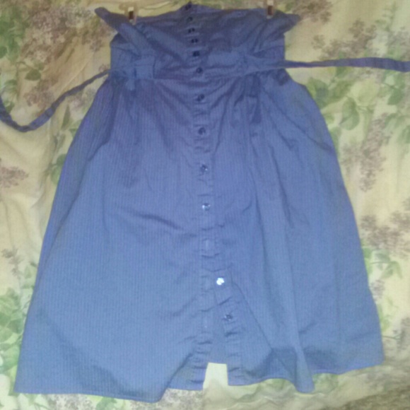 blue button up dress that ties in the back
