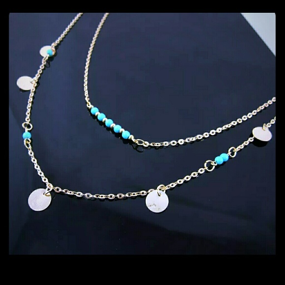 Turquoise and gold layered necklace
