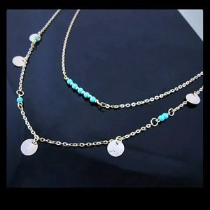Turquoise and gold layered necklace