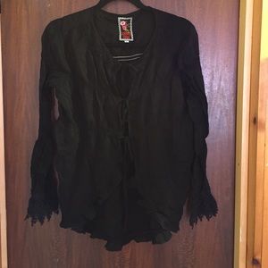 Johnny was small black tie front blouse