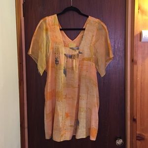 Anthropologie silk orange/yellow/pink/blue dress