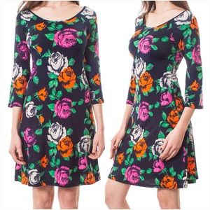 Floral Fit and Flare Dress with Bell Sleeves