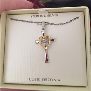 Sterling silver cross necklace & earrings.