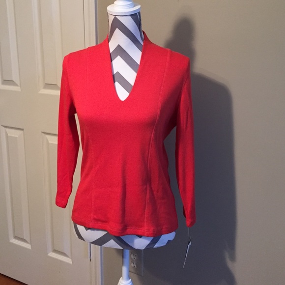 Coral colored cotton blend top