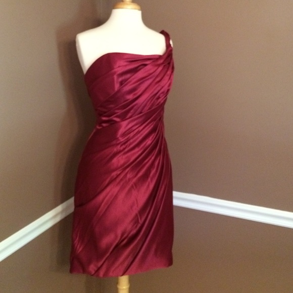 One shoulder plum red cocktail dress
