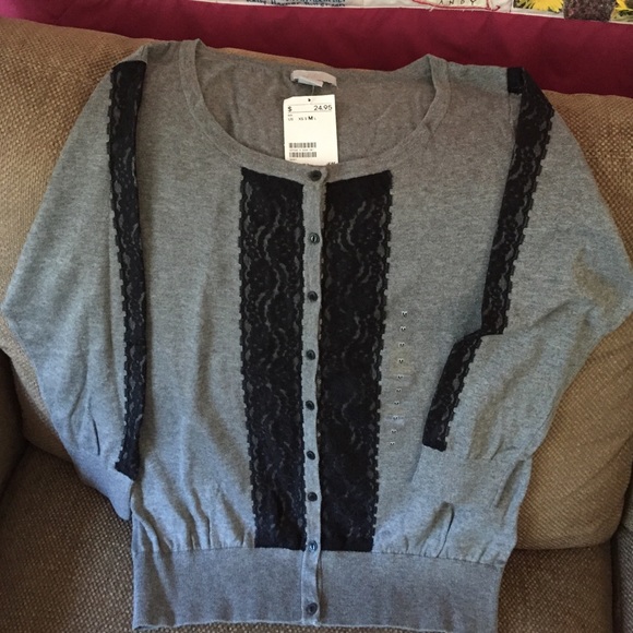 Grey sweater with black lace detail