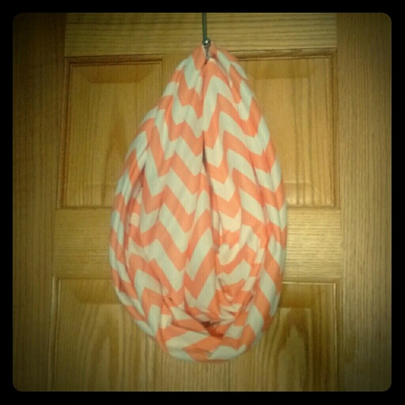 White and Coral Infinity Scarf