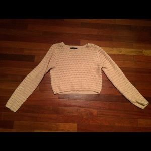 Powder Pink Open Knit Crop Sweater