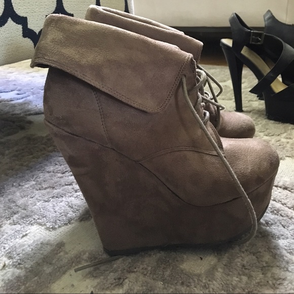 Taupe Suede Platform Booties