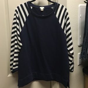 J. Crew sweater in Navy with striped sleeves