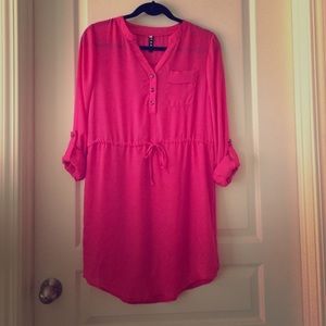 Hot pink shirt dress with adjustable waist