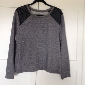 Faux leather detail sweatshirt