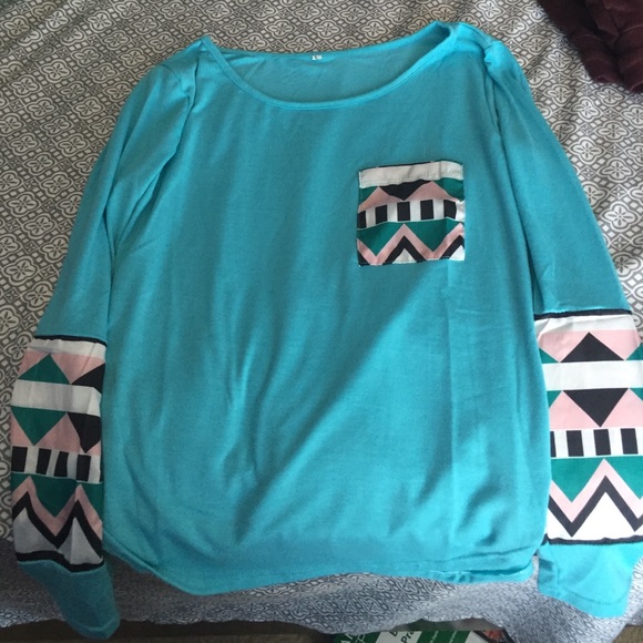 Blue and tribal printed long sleeve shirt