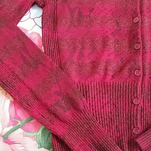 Express Red Sparkle Striped Snakeskin Cardigan Sweater Size Medium - Picture 3 of 4
