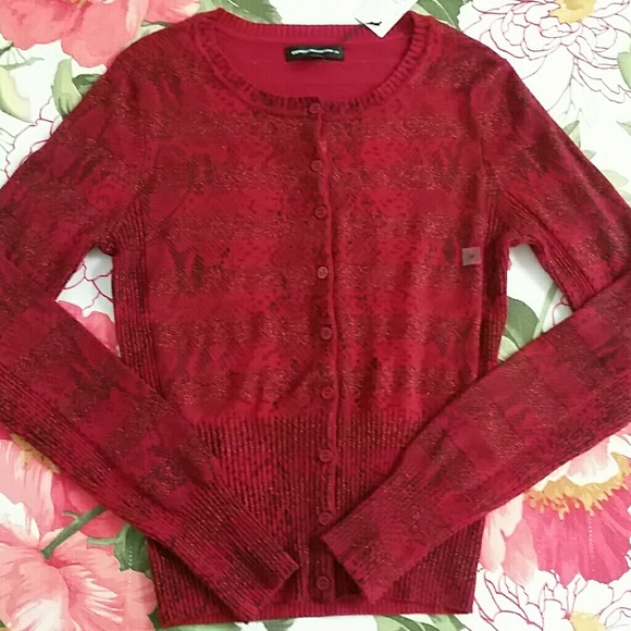 Express Red Sparkle Striped Snakeskin Cardigan Sweater Size Medium - Picture 4 of 4