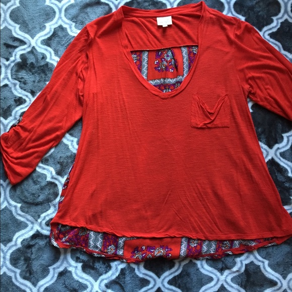 Anthropologie red 3/4 sleeve top
