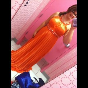 Orange/coral prom dress. Open back. Size Large.