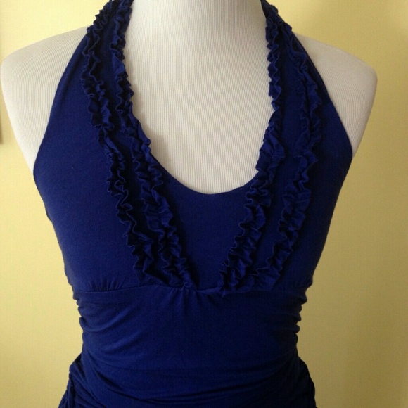 Royal Blue Stretchy Jumpsuit Halter Top Style - Picture 2 of 4