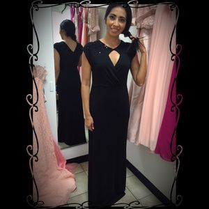 Badgley Mischka Black Beaded Gown w/cap sleeve